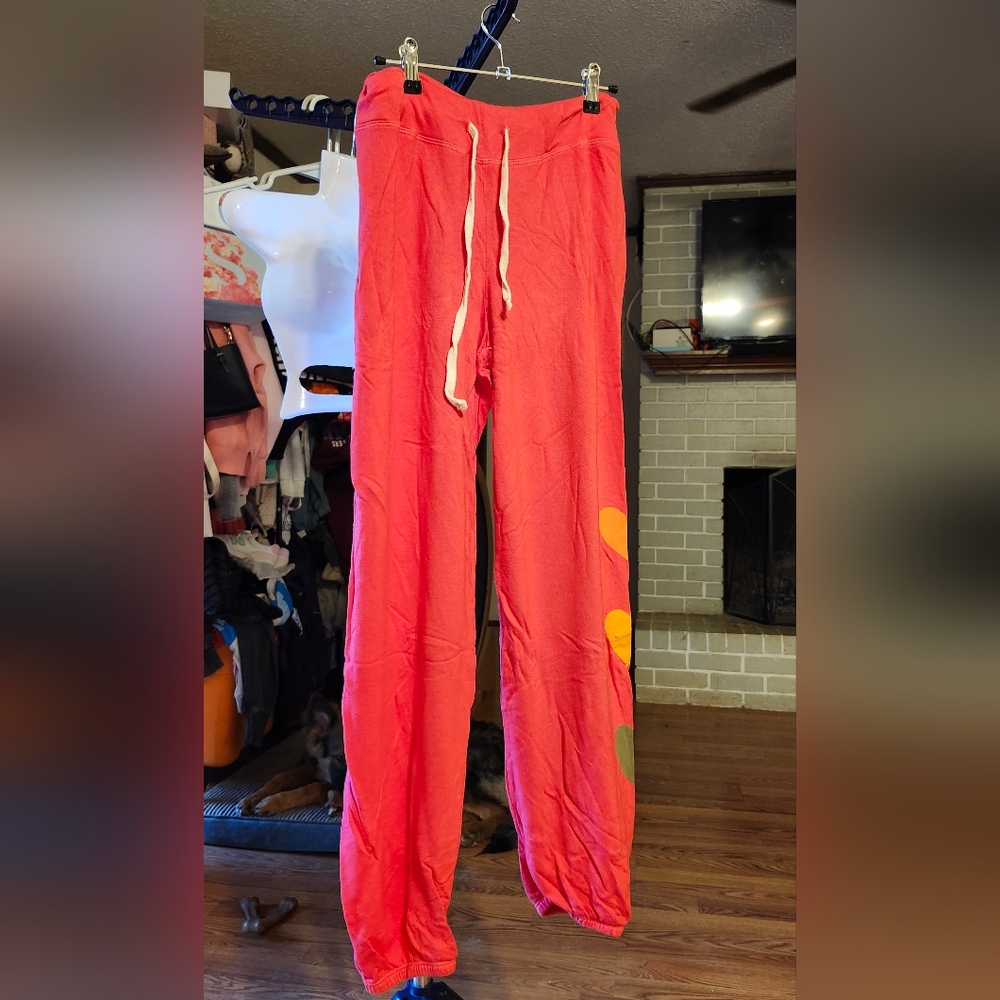 New Sundry pink/red sweatpants with hearts- small